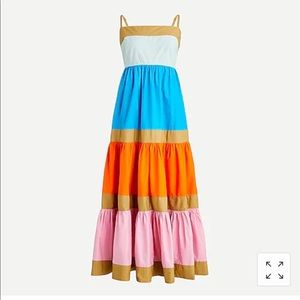 Cotton Poplin Tiered Maxi Dress - Colorblock